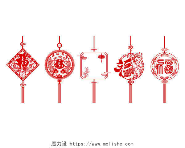 红色中国结古风国潮中国结元素中国结剪纸窗花装饰元素